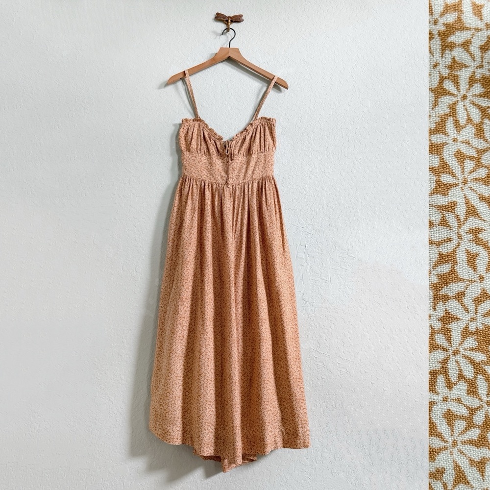 Ghanda•Floral Cottagecore Midi Sundress•Crisscross Ties in back•Size Large